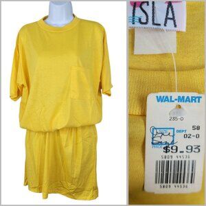 NEW Vintage T-Shirt Dress Size Small vMedium Large Jersey Stretch casual Yellow